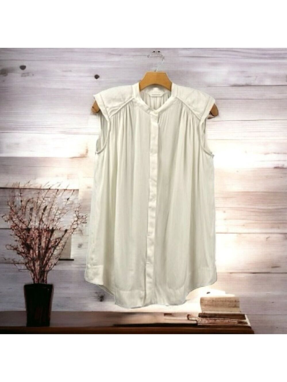 ** Country Road Antique White Gathered Pleat Relaxed Sleeveless Blouse Size XS
